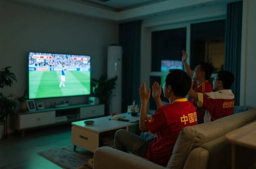 中国球迷清晨观看世界杯直播的氛围画面